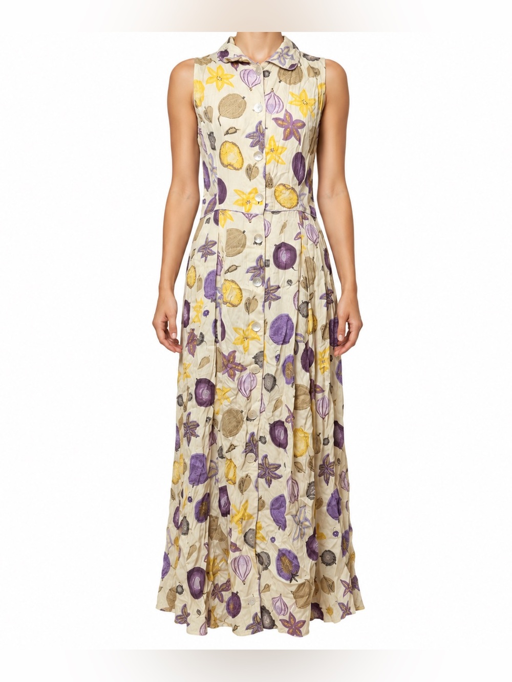 NWT - SIYA Fruit Floral Button Down Maxi Dress Cream Purple Medium